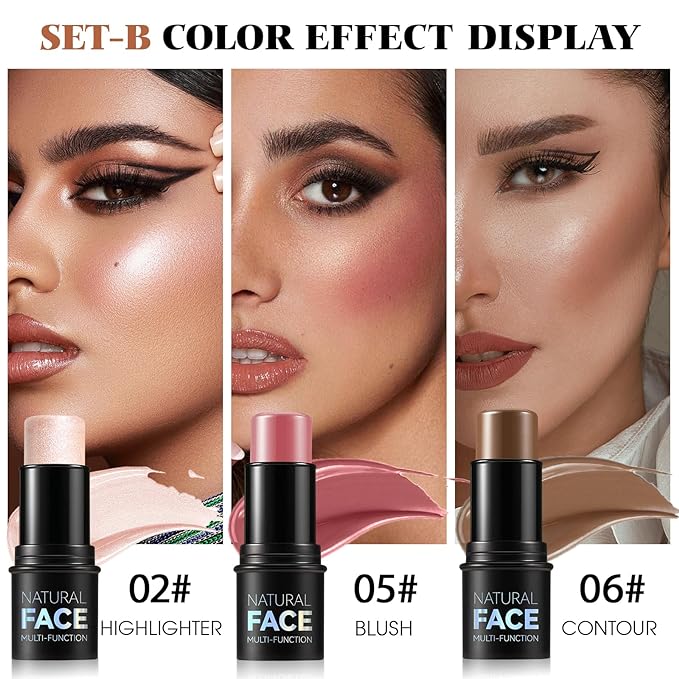 3Pcs Cream Contour Stick Makeup Kit - Cream