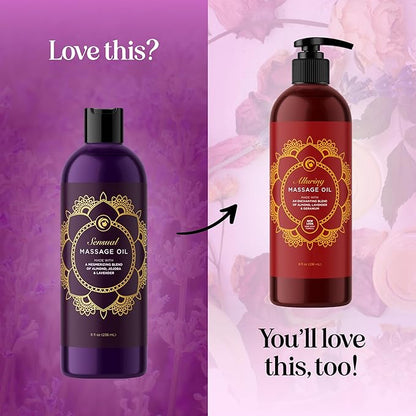 Aromatherapy Sensual Massage Oil for Couples - Relaxing Lavender Massaging Oil for Massage Therapy with Vitamin E Jojoba & Sweet Almond - Naturally Scented Vegan Non GMO & Gluten Free (8 Fl Oz)
