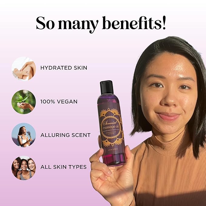 Aromatherapy Sensual Massage Oil for Couples - Relaxing Lavender Massaging Oil for Massage Therapy with Vitamin E Jojoba & Sweet Almond - Naturally Scented Vegan Non GMO & Gluten Free (8 Fl Oz)