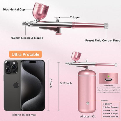 Airbrush Kit with Compressor - 48PSI High-Pressure, Non-Clogging