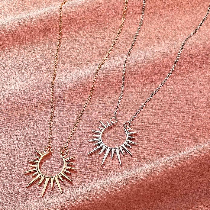 Vintage Sunburst Pendent Necklace Hollow Sunburst Necklace Moonstone