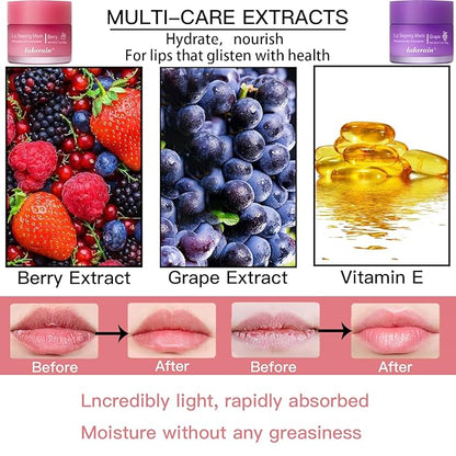 2PCS Lip Sleeping Mask, Lip Mask Grape)