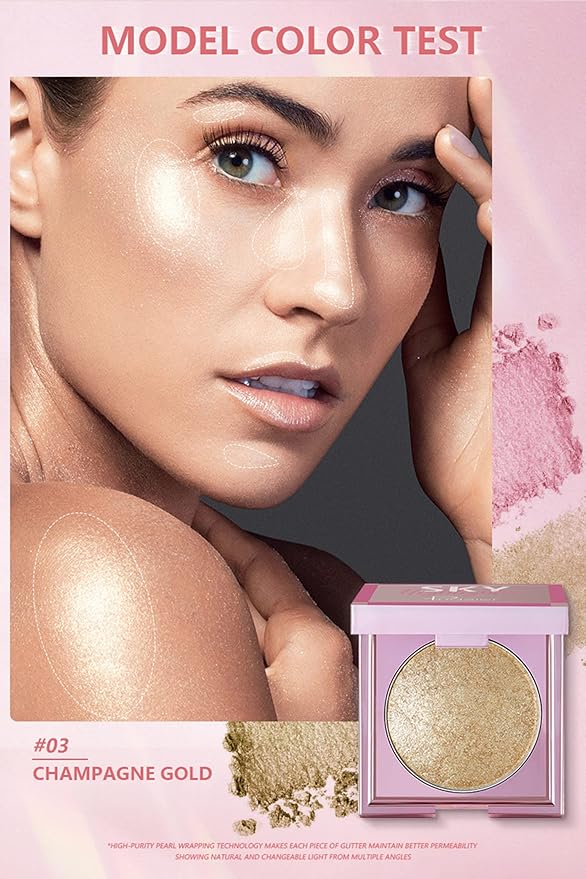 MAEPEOR Face Highlighter Palette 8 Colors Smooth Shimmer Champagne Gold)