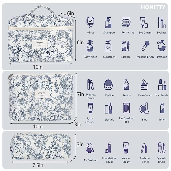 Makeup bag, quilted makeup bag,large