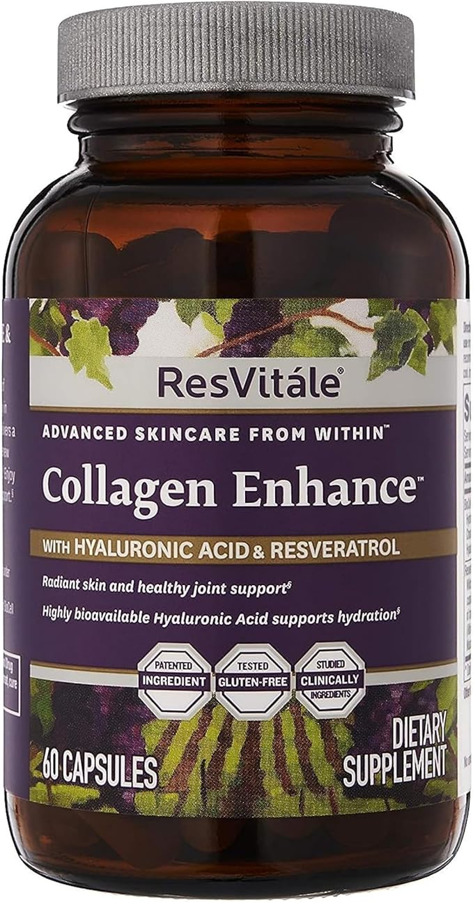 ResVitále Collagen Enhance - Beauty Supplement with Hyaluronic Acid & Resveratrol - 60 Capsules