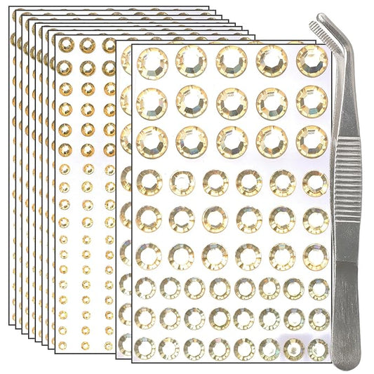 NIACONN Champagne Face Jewels Gems Stick on, 10 - Champagne