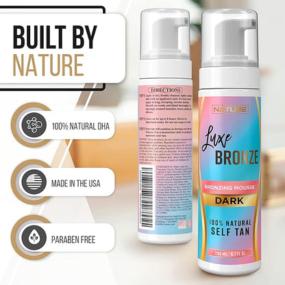 Self Tanner Dark Mousse - Fast-Acting, Anti-Cellulite, Natural Glow, Enriched with Aloe Vera & Coconut, Streak-Free & Trusted Tan, No Fake Tan Smell, Vegan & Cruelty-Free Self Tanning, 6.7 Fl Oz