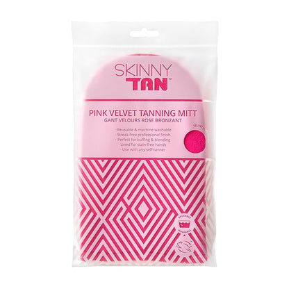 Skinny Tan Pink Velvet Tanning Mitt - Velvety Soft Luxe Texture - Waterproof Lining to Keep Hands Stain Free - Smooth for Flawless Finish - Long-Lasting and Machine Washable - 1 pc Applicator