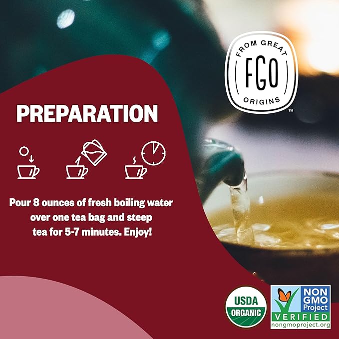 FGO Organic Hibiscus Herbal Tea, 20 Count, Eco-Conscious Tea Bags, Caffeine Free, Resealable Bag, Packaging May Vary (Pack of 1)