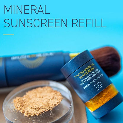 Brush On Block Mineral Sunscreen Powder Refill, Natural Broad-Spectrum SPF 30, Safe for Sensitive Skin, UVA UVB Face Protection, Reef Friendly (Touch of Tan - Refill)
