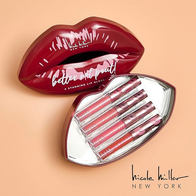 Nicole Miller Lip Gloss Collection, 4 Count (Pack of 1), Better Not Pout Red