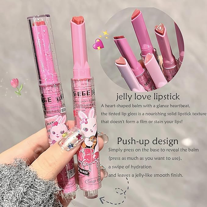 3 Colors Jelly Lipstick Gift Set, Tinted Heart Shape Lip Stain Lip Gloss, Mirror Hydrating Jelly Love Lipstick, Moisturizing Tinted Lip Balm, Vivid Color Glossy Lip Makeup for Girls (B)