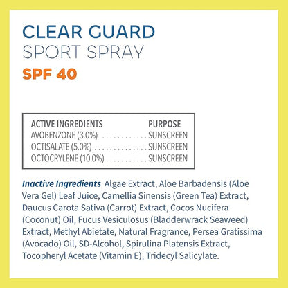 Seaweed Bath Co. Clear Guard SPF 40 Sport Broad Spectrum Sunscreen Spray, 6 Ounce, Sustainably Harvested Seaweed, Aloe, Avocado Oil