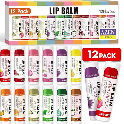 AZEN 12 Pack Lip Balm, Natural