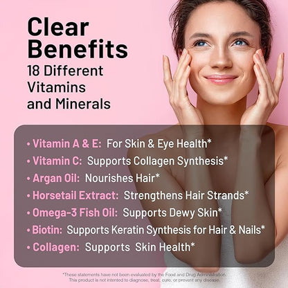 NatureWise Hair Skin and Nails Vitamin, Biotin 5000mcg w/Hyaluronic Acid, Collagen for Women with C, B Complex, D3, A, E, Iron - Non-GMO, Gluten Free - 540 Softgels[6-Month Supply]