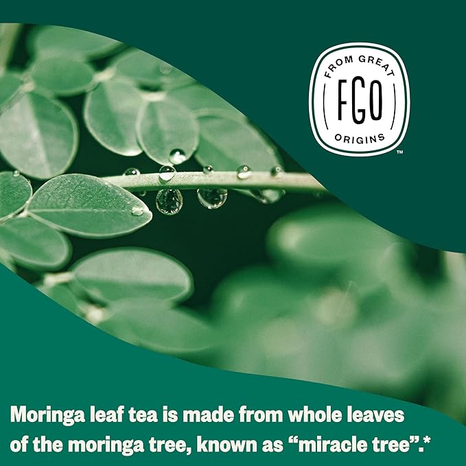 FGO Organic Moringa Mint Tea, 20 Count, Eco-Conscious Herbal Tea Bags, Resealable Bag, Caffeine Free, Packaging May Vary (Pack of 1)