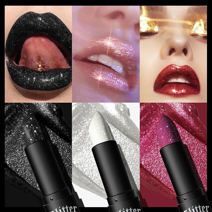 Matte to Glitter Shine Lipstick,Diamond High Pigmented Metallic Lips Makeup Long Lasting Waterproof Glitter Sparkly Glossy Lip Gloss for Women (7 Colors)