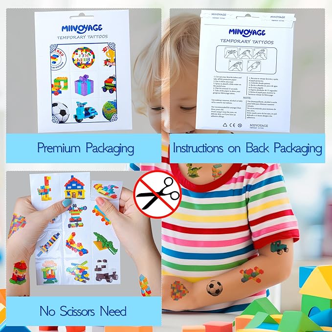 Building Block Individually Wrapped Tattoos, Block Temporary Tattoo Boys Girls