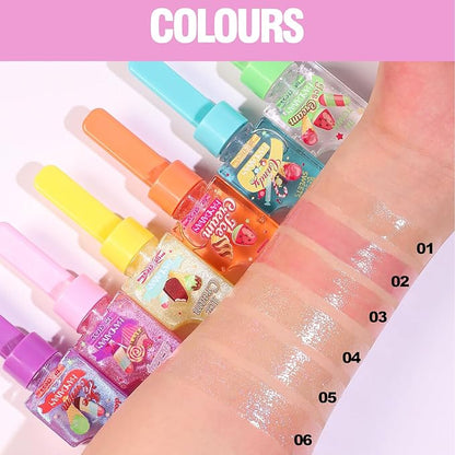 Girl's 6pc Fruity Flavored Lip Gloss Set, Long Girl's