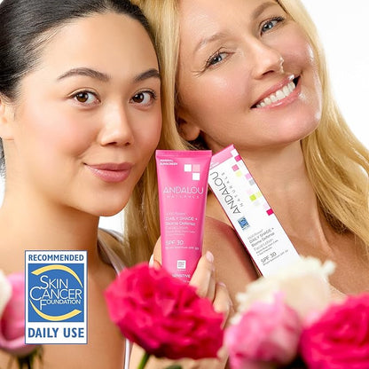 Andalou Naturals Daily Shade Face Sunscreen, 1000 Roses, SPF 30 Mineral Sunscreen with Zinc Oxide, Skin Barrier Defense + Broad Spectrum Protection, Gentle & Soothing, for Sensitive Skin - 2.7 Fl Oz