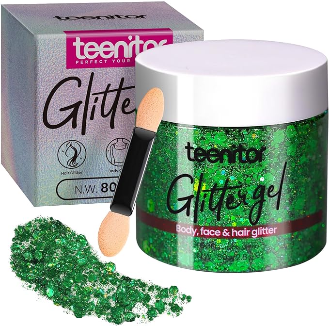 Teenitor Green Body Glitter, Face Glitter, Green Glitter, Kids 80g
