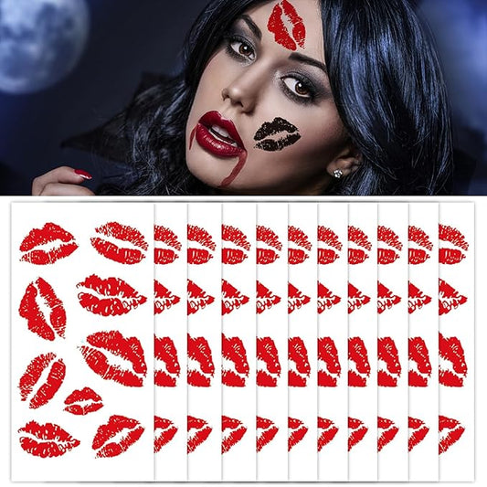 10 Sheets Red Lip Temporary Tattoo, Lip Print Party Decorations
