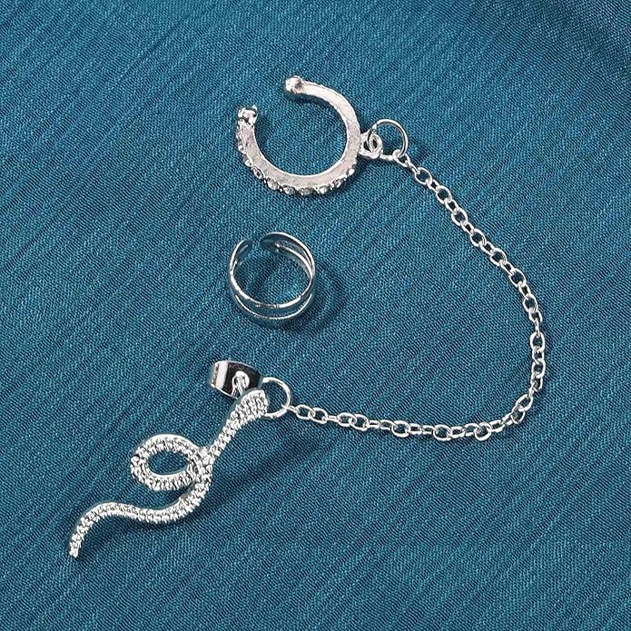 Punk Snake Cuff Chain Earrings Gold