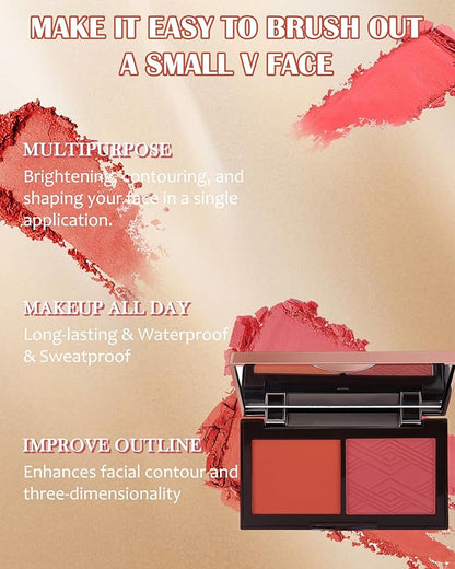 Face Matte Blush Powder Palette-2Colors Buildable Facial Cheek Women Girl-03