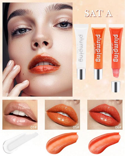 Hydrating Lip Glow Oil-3Pcs Tinted Plumping Lip Oil Lip Plumper, Moisturizing Smooth Lipgloss for Lip Care, Glossy Finish Clear Tint Shiny and Vegan Juicy Lip Gloss,Nourishing Non-Sticky Formula-Set B