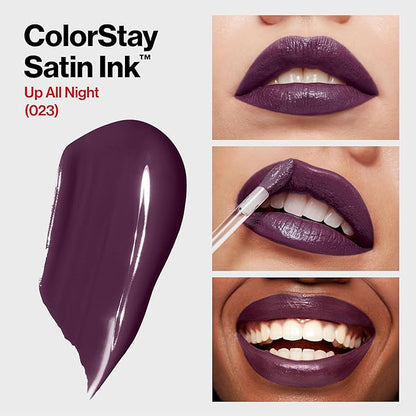 Revlon Liquid Lipstick, Lip Makeup, ColorStay Satin Ink, Longwear Rich Lip Colors, For mulated With Black Currant Seed Oil, 023 Up All Night, 0.17 Fl Oz