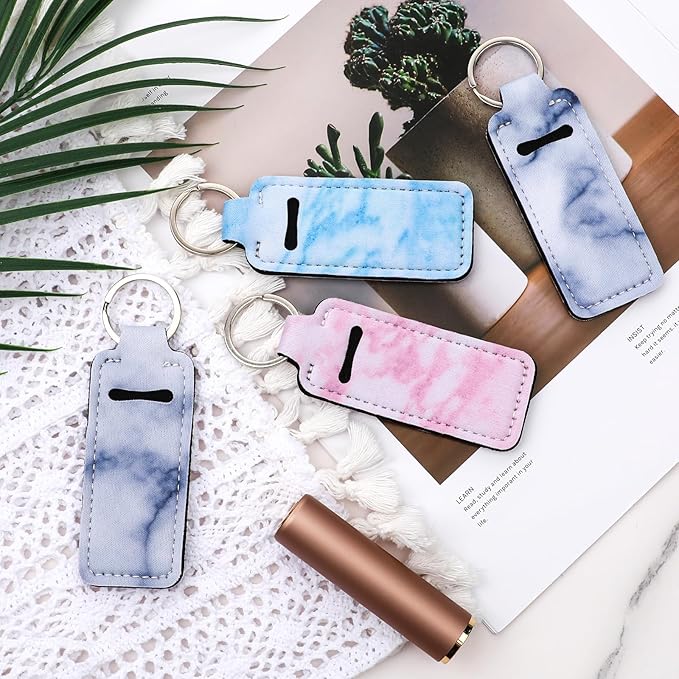 Prasacco 6 Pieces Chapstick Holder Keychain, Colorful Lipstick Safeguard