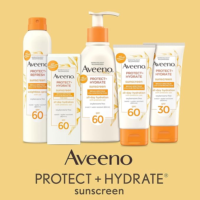 Aveeno Protect + Hydrate Moisturizing Body Sunscreen Lotion with Broad Spectrum SPF 60 & Prebiotic Oat, Weightless & Refreshing Feel, Paraben-Free, Oil-Free, Oxybenzone-Free, 3.0 fl. Oz