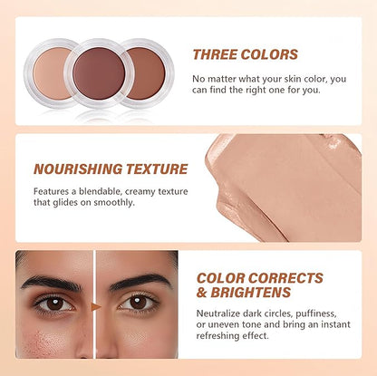 4 Colors Under Eye Brightener, Conceal & Brighten Dark Circles, Nourishing Waterproof Under Eye Cream Pot Concealer Full Coverage Peach Color Corrector Makeup(03 Golden Toffee)