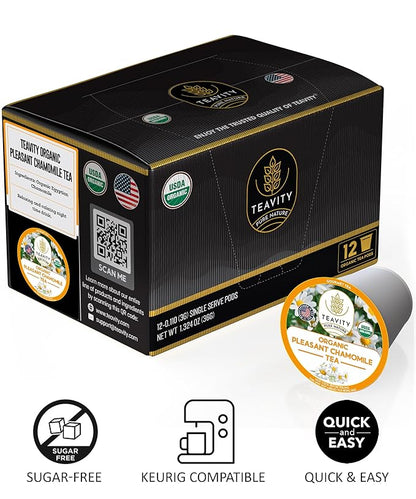 Organic Chamomile Tea Pods for Keurig - Decaf Tea Pods - Pleasant Chamomile by Teavity (12 Tea Pods)