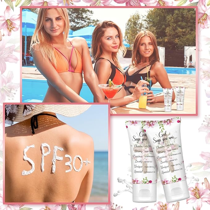 24 Pcs Sunscreen Bulk SPF 30 Mini Sunscreen Packets Travel Size Sunscreen Summer Party Gift for Women Girl Bible Verse Gift for Wedding Bbay Shower Party Favor Homeless Kit Supply(God Says)
