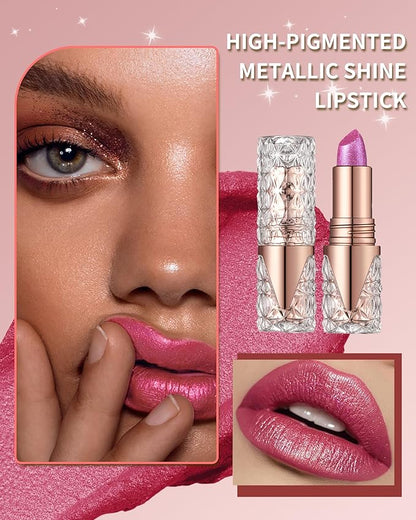 Glitter Lipstick Long Lasting,3D Metallic Liquid Lipstick Matte to Shimmer,Hydrating Non-Stick Lip Gloss,High Impact Lip Red Color Long Lasting Waterproof Transfer-proof Lip Stick Makeup for Women-03