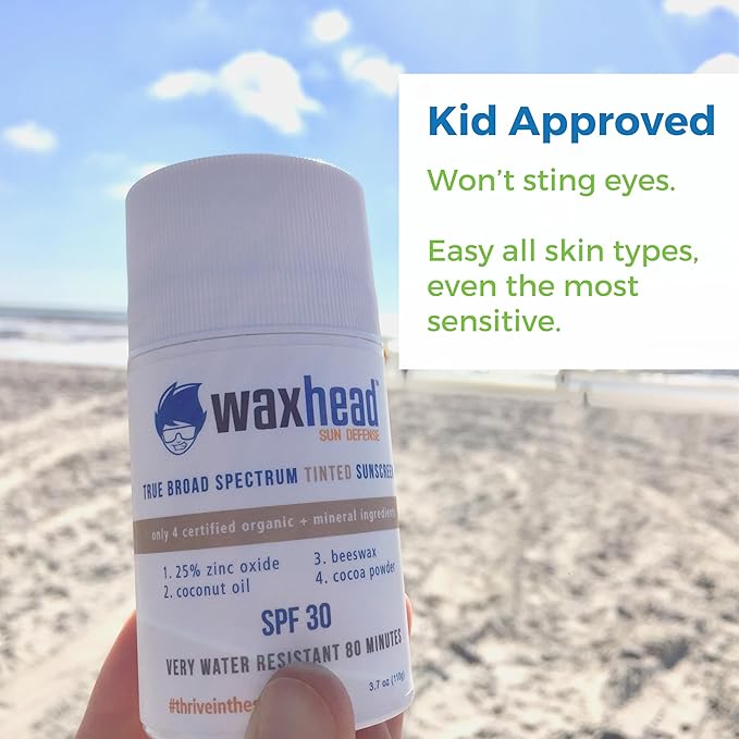 Waxhead Tinted Zinc Stick - Truly Reef Safe Sunscreen, Mineral Sunscreen Face Sunscreen Stick Zinc Oxide Sunscreen, Tinted Zinc Sunscreen Stick Face, Zinc Concealer Stick, Surf Sunscreen Biodegradable