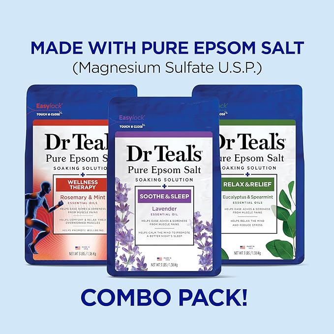 Dr Teal's Pure Epsom Salt, Lavender, Eucalyptus & Wellness Trio Bundle, 3 lbs (Pack of 3)