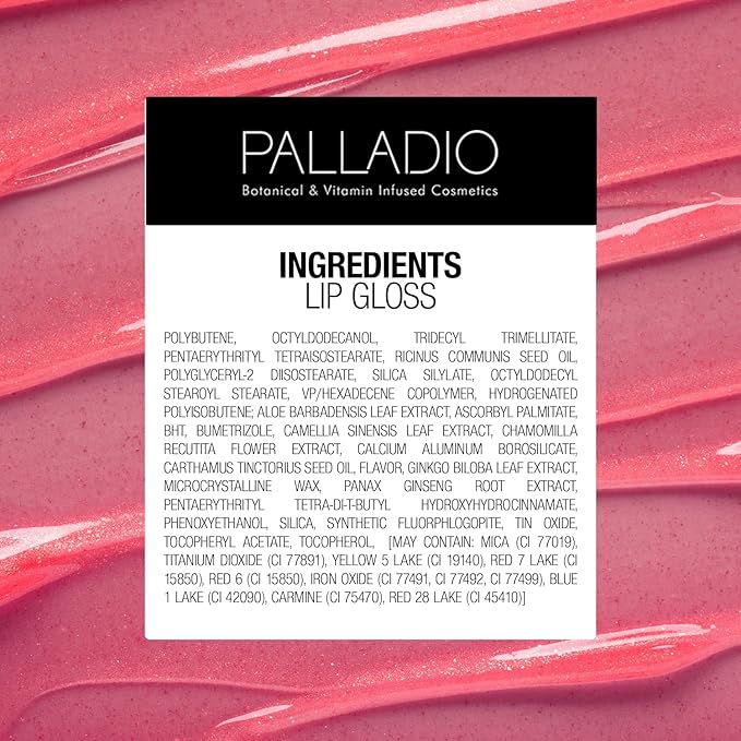 Palladio Lip Gloss, Non-Sticky Lip Gloss, Contains Vitamin E and Aloe, Offers Intense Color and Moisturization, Minimizes Lip Wrinkles, Softens Lips with Beautiful Shiny Finish, Champagne