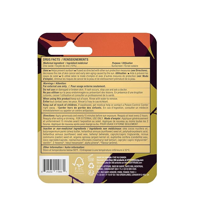 ATTITUDE Plastic-free Lip Balm with Sun