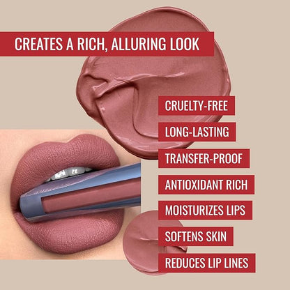 Runway Rogue Velvet Glam Liquid Lipstick, Almost-Matte Mauve Lipstick with a Hint of Spice, ‘90s Nude’