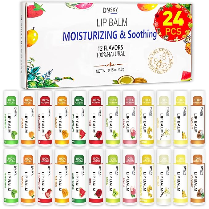 DMSKY 24 Pack Lip Balm, Natural