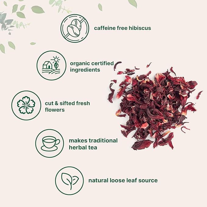 Organic Hibiscus Flowers, 2lbs (450+cups) | Flor de Jamaica, Loose Leaf Tea for Hibiscus Tea Bags | Cut & Sifted Dried Leaves | Caffeine Free, Non-GMO, No Sugar