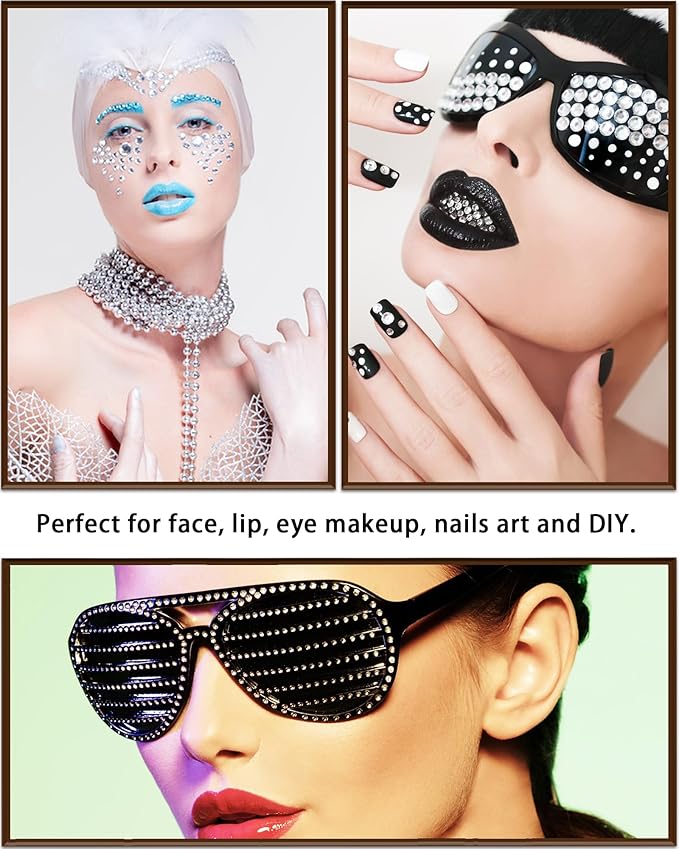 NIACONN Silver Face Jewels Gems Stick on, 10 DIY- Silver
