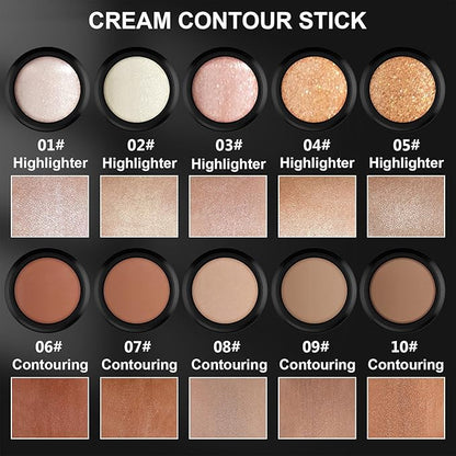 2Pcs Cream Contour Stick Makeup Kit, Cream Highlighter