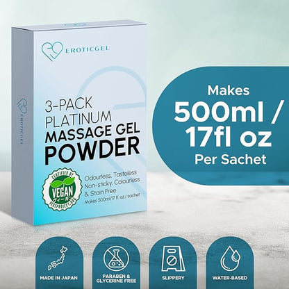 3 x Premium Massage Gel Powder | 5g Travel Sachet Makes 500ml/ 16.9 fl oz | Made in Japan Paraben & Glycerine Free