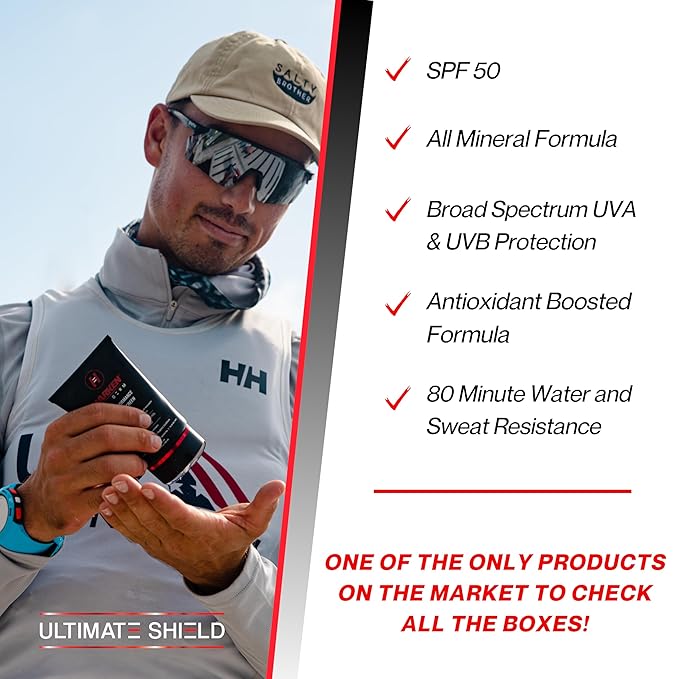 Ultimate Shield All-Day Protection Mineral Sunscreen with Antioxidants | SPF 50 | 80 Minute Water Resistant | Face and Body | Reef Safe | Botanical Antioxidant Complex