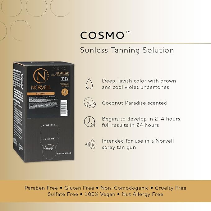 Norvell Spray Tan Solution, Cosmo, Blend of Warm Brown & Cool Violet-Brown Undertones, 128 fl. oz. - Long-Lasting, Handheld Self-Tanning Spray with Tomato Seed Extract, Aloe Leaf