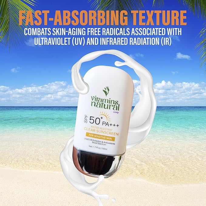 Vitamins Natural – Sunscreen SPF 50 Cream Face - UVA/UVB Broad Spectrum Protection for All Skin Types - Non-Greasy, Lightweight, Oil and Fragrance Free, Water-Resistant Facial Sunscreen (50 ml)