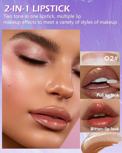 Glitter Matte Lipstick, 2 In 1 Two Tone Glitter